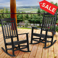 Flash Furniture 2-JJ-C14703-BK-GG Set of 2 Winston All-Weather Rocking Chair in Black Faux Wood